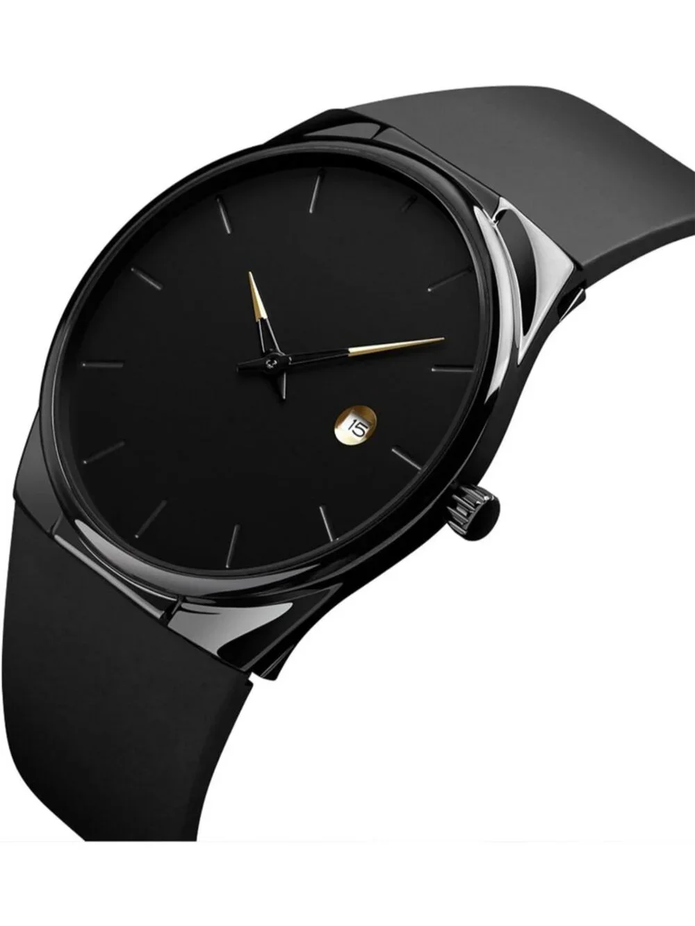 Men's Black Quartz Casual Silicone Strap 30m Water Resistant Sports Wrist Watch